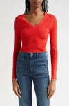 Veronica Beard Callie V-neck Sweater In Poppy In Red