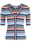 Shop Veronica Beard Calliope Striped Ribbed-knit Cardigan In Multicoloured