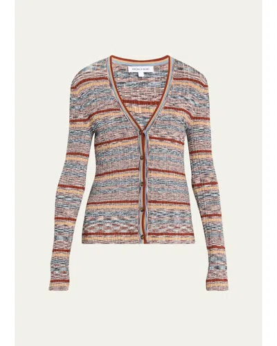 Veronica Beard Calliope Striped Rib-knit Cardigan In Rust Multi