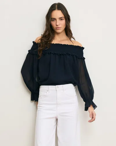 Veronica Beard Callum Off-shoulder Ruffled Blouse In Blue