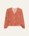 Veronica Beard Calvin Printed Long-sleeve Blouse In Dark Persimmon Multi