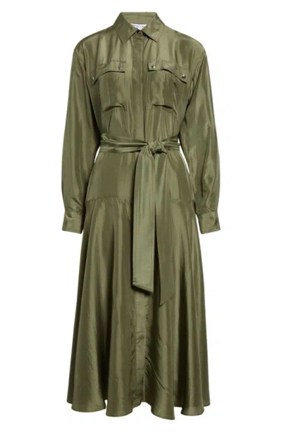 Veronica Beard Camille Belted Silk Shirtdress In Stone Army