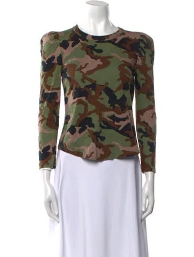 Pre-owned Veronica Beard Camouflage Print Bateau Neckline Top In Green