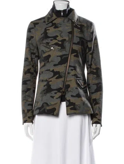Pre-owned Veronica Beard Camouflage Print Biker Jacket In Gray