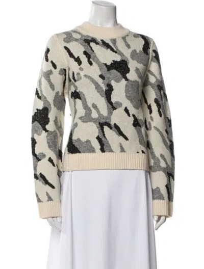 Pre-owned Veronica Beard Camouflage Print Crew Neck Sweatshirt In White