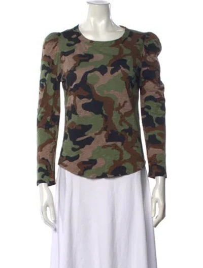Pre-owned Veronica Beard Camouflage Print Crew Neck Top In Green