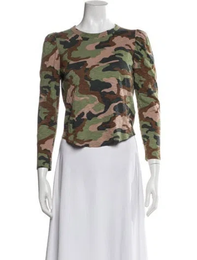 Pre-owned Veronica Beard Camouflage Print Crew Neck T-shirt In Green
