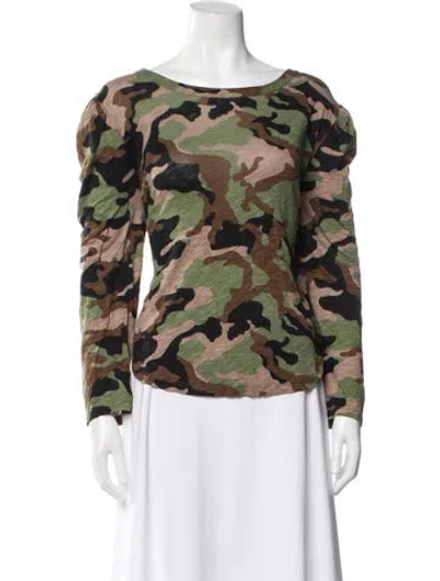 Pre-owned Veronica Beard Camouflage Print Crew Neck T-shirt In Green