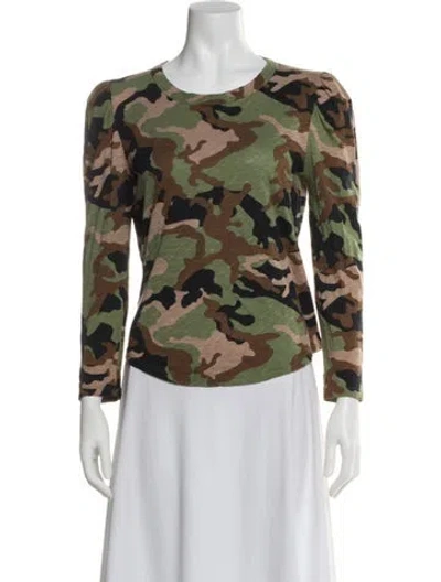 Pre-owned Veronica Beard Camouflage Print Crew Neck T-shirt In Green