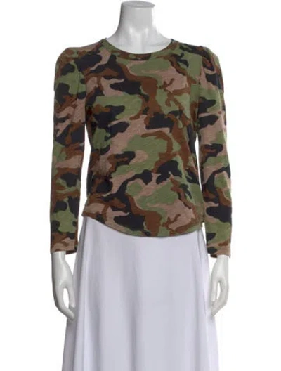 Pre-owned Veronica Beard Camouflage Print Crew Neck T-shirt In Green
