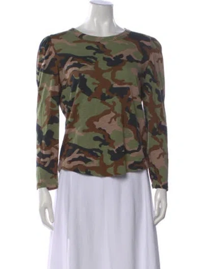 Pre-owned Veronica Beard Camouflage Print Crew Neck T-shirt In Green