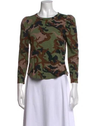 Pre-owned Veronica Beard Camouflage Print Crew Neck T-shirt In Green
