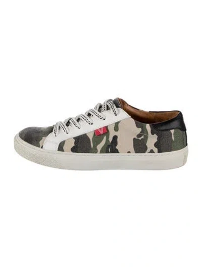 Pre-owned Veronica Beard Camouflage Print Leather Trim Embellishment Sneakers In Green