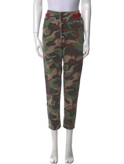 Pre-owned Veronica Beard Camouflage Print Straight Leg Pants In Green