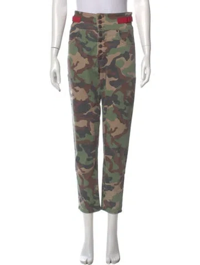 Pre-owned Veronica Beard Camouflage Print Straight Leg Pants In Green