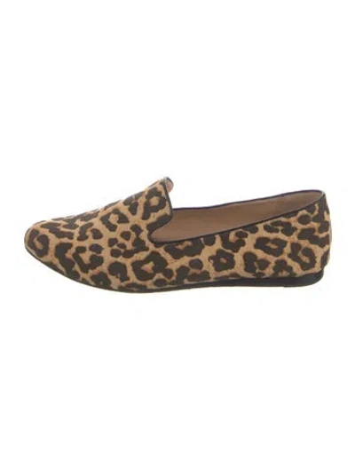 Pre-owned Veronica Beard Canvas Animal Print Loafers In Brown