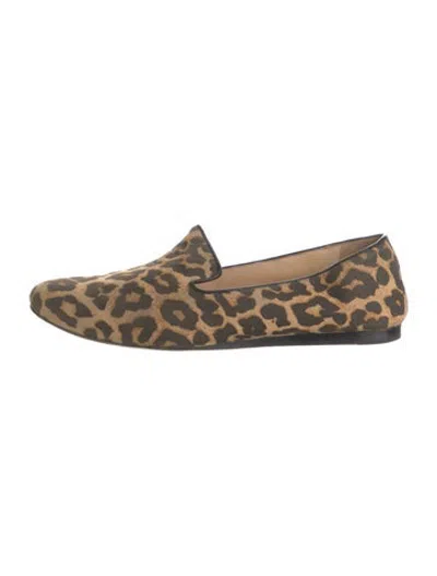 Pre-owned Veronica Beard Canvas Animal Print Loafers In Brown/neutrals