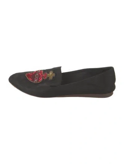 Pre-owned Veronica Beard Canvas Graphic Print Loafers In Black