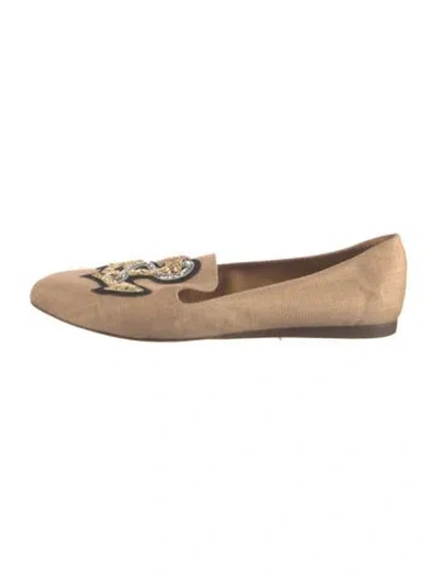 Pre-owned Veronica Beard Canvas Graphic Print Loafers In Neutrals