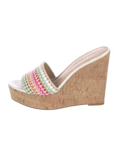 Pre-owned Veronica Beard Canvas Patterned Sandals In White