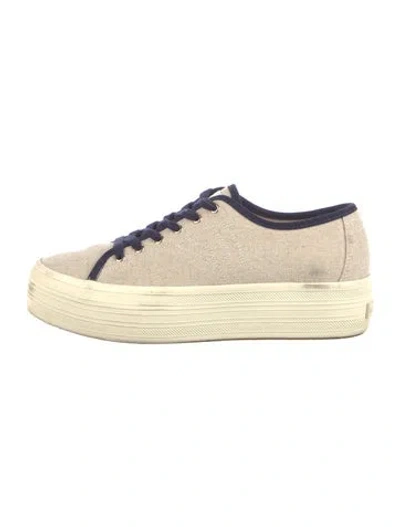 Pre-owned Veronica Beard Canvas Tweed Pattern Sneakers In Neutrals