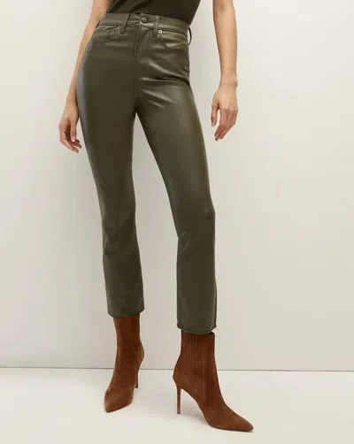 Veronica Beard Carly Vegan Leather Kick Flare Pant In Loden In Green