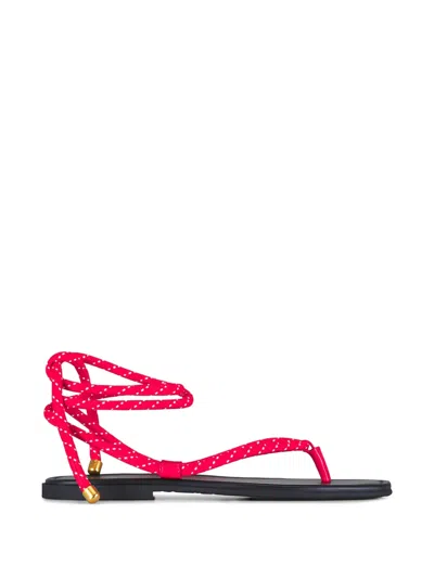 Veronica Beard Carmina Cord Rope Tie Sandals In Red