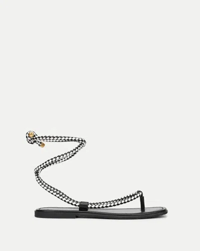 Veronica Beard Carmina Woven Cord Ankle Wrap Sandal In Black