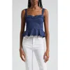Veronica Beard Carnegie Ruffled Quilted Cotton-blend Top In Marine