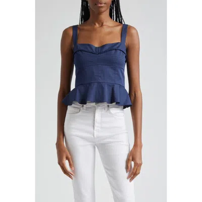 Veronica Beard Carnegie Ruffled Quilted Cotton-blend Top In Marine