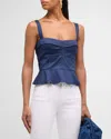 Veronica Beard Carnegie Ruffled Quilted Cotton-blend Top In Marine