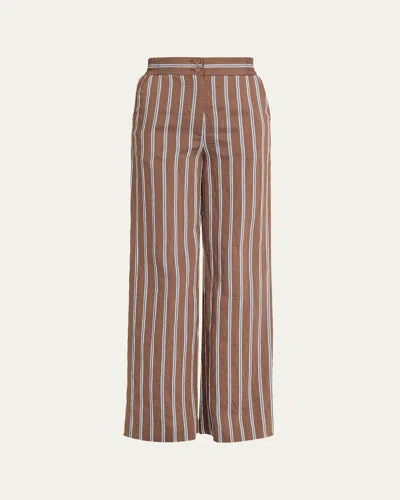 Veronica Beard Carraway Striped Wide-leg Pants In Brown