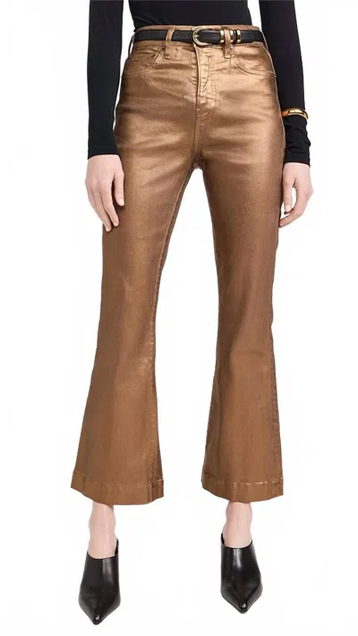 Veronica Beard Carson Ankle Flare Metallic Jeans In Antique Brass In Gold