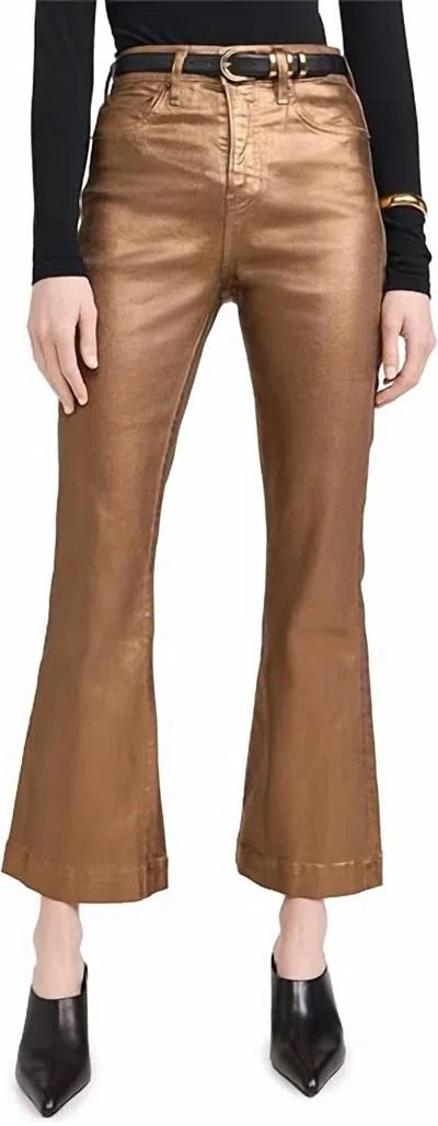 Veronica Beard Carson Ankle Flare Metallic Pant In Antique Brass In Brown