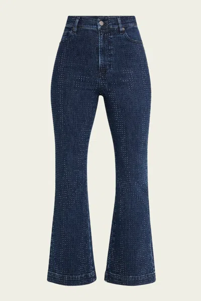 Veronica Beard Carson High-rise Ankle Flare Rhinestone Jeans In Indigo Rinse