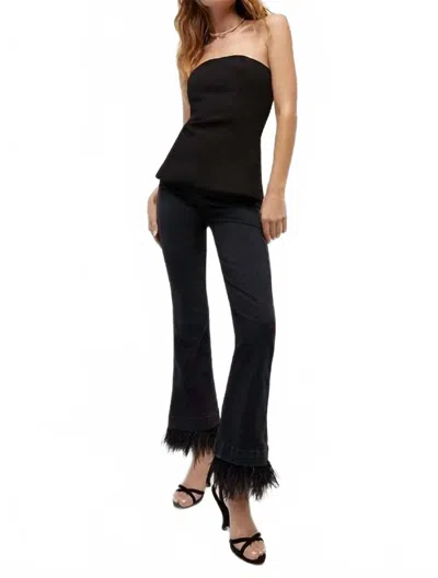 Veronica Beard Carson High Rise Ankle Flare W/ Feather Trim In Washed Onyx In Black