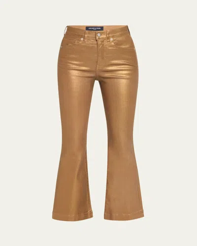Veronica Beard Carson Metallic Ankle Flare Jeans In Antique Brass