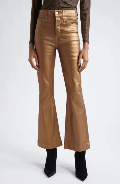 Veronica Beard Carson Metallic Cropped Flare Jeans In Antique Brass In Gold
