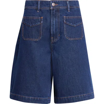 Veronica Beard Carter Patch Pocket Denim Shorts In Blue