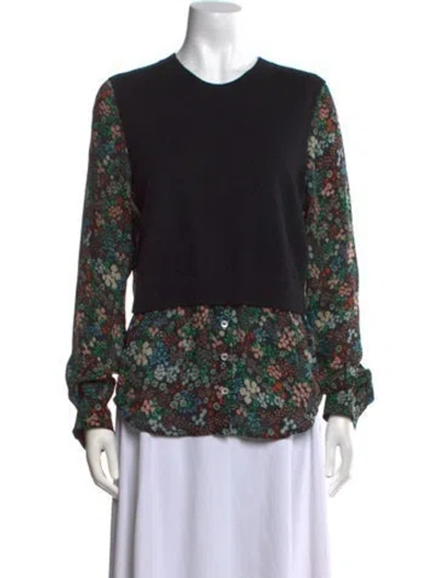 Pre-owned Veronica Beard Cashmere Floral Print Blouse In Black