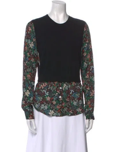 Pre-owned Veronica Beard Cashmere Floral Print Blouse In Black
