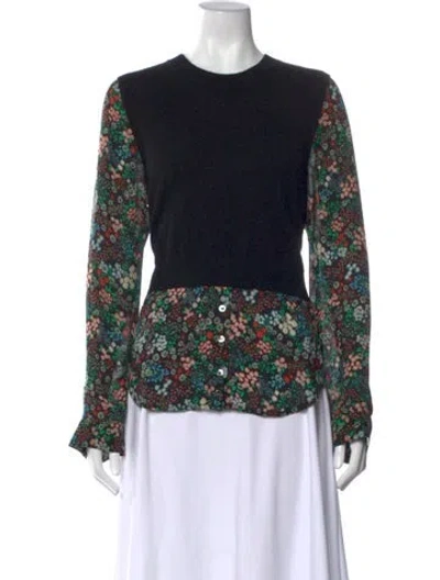 Pre-owned Veronica Beard Cashmere Floral Print Sweater In Black