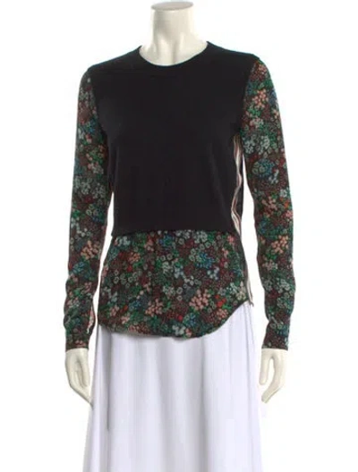 Pre-owned Veronica Beard Cashmere Floral Print Top In Black