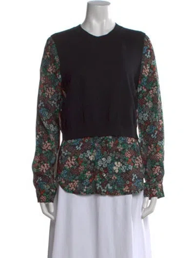 Pre-owned Veronica Beard Cashmere Floral Print Top In Black