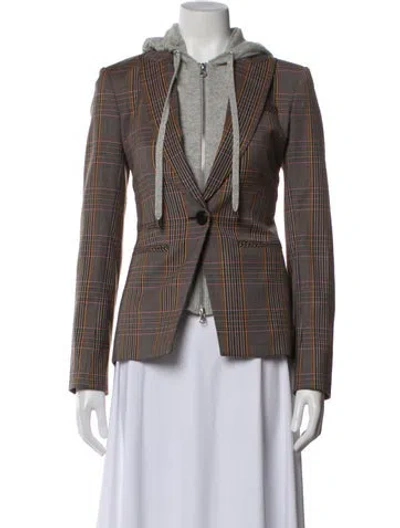 Pre-owned Veronica Beard Cashmere Plaid Print Blazer In Brown