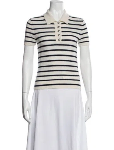 Pre-owned Veronica Beard Cashmere Striped Polo In Neutral