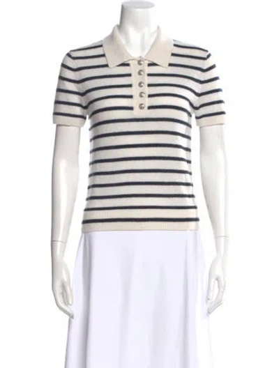 Pre-owned Veronica Beard Cashmere Striped Polo In White