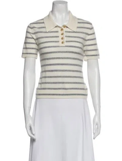 Pre-owned Veronica Beard Cashmere Striped Polo In White