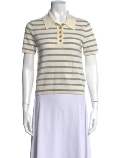 Pre-owned Veronica Beard Cashmere Striped Polo In White