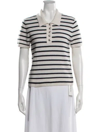 Pre-owned Veronica Beard Cashmere Striped Polo In White